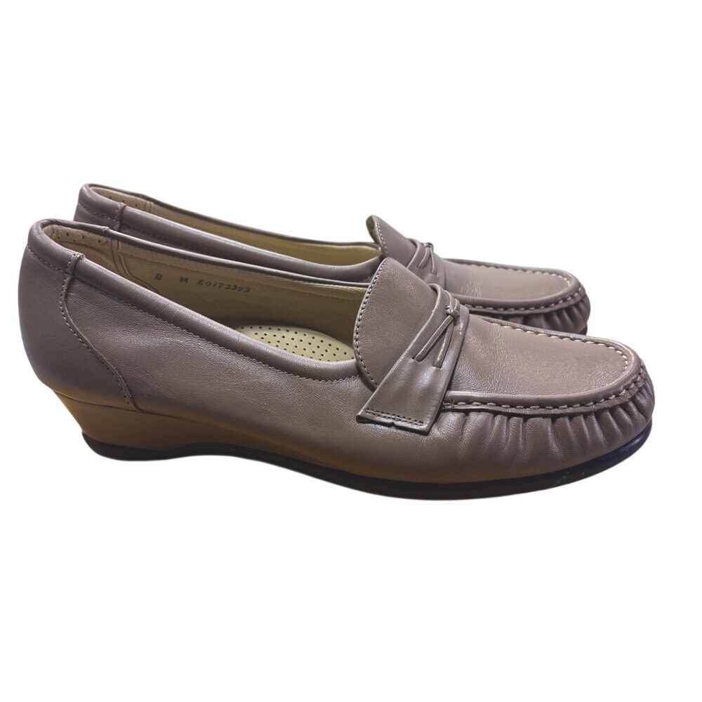 SAS Easier Mocha 8 M Women's Leather Tripad Wedge Heel Comfort Loafers USA